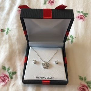 JCPenney Sterling Silver Cubic Zirconia Necklace and Earrings Paw Print Set